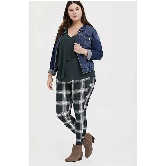 Torrid Womens Pants 00 10 Studio Premium Ponte Slim Fix Pixie Dark Green Plaid - Picture 1 of 6